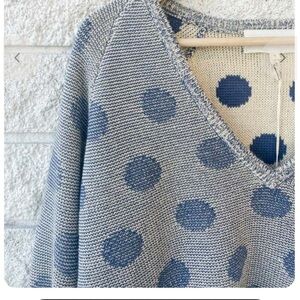 Blue Polka Dot V-Neck oversized sweater